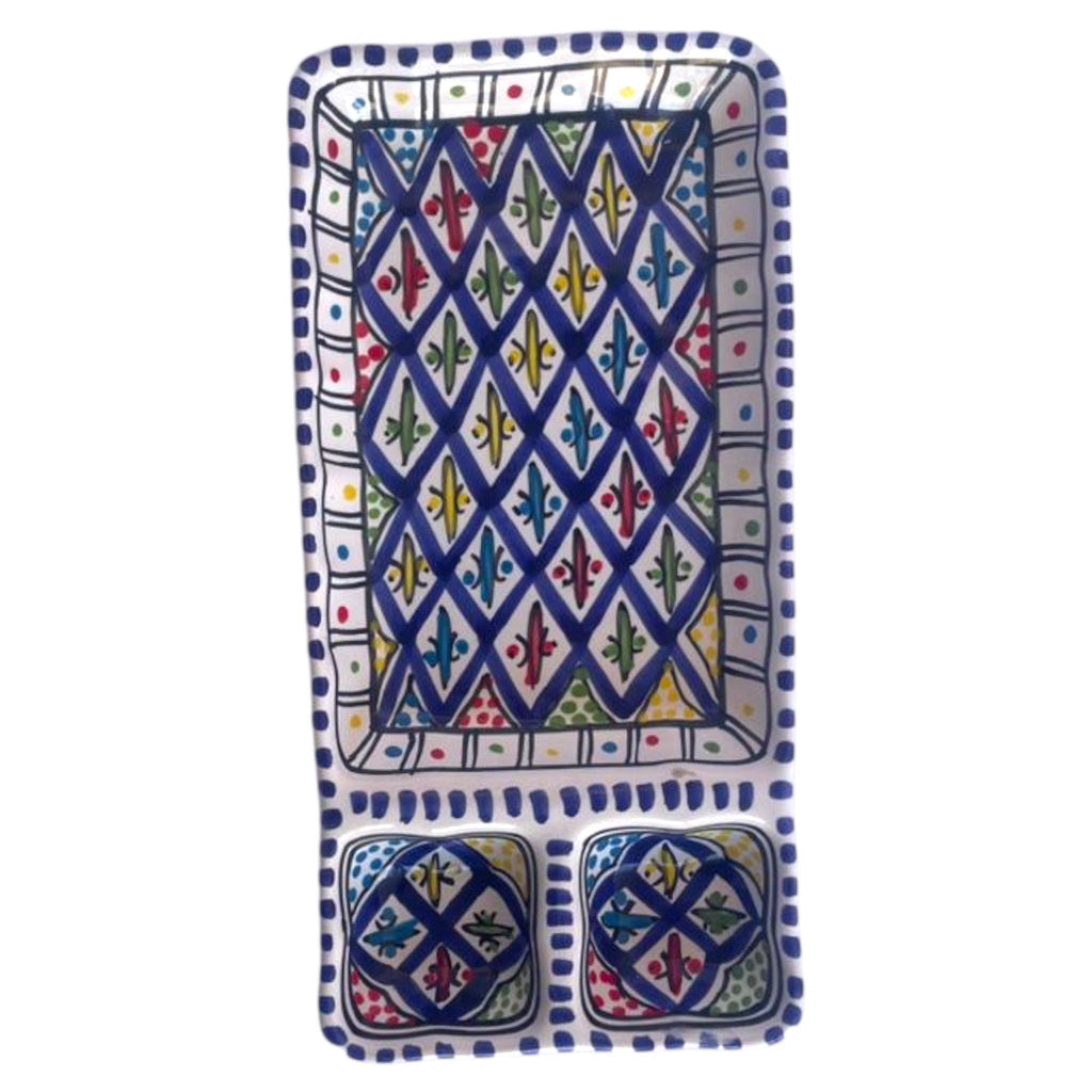 Handmade Ceramic Rectangular Serving Dish – 3 Section Floral Platter