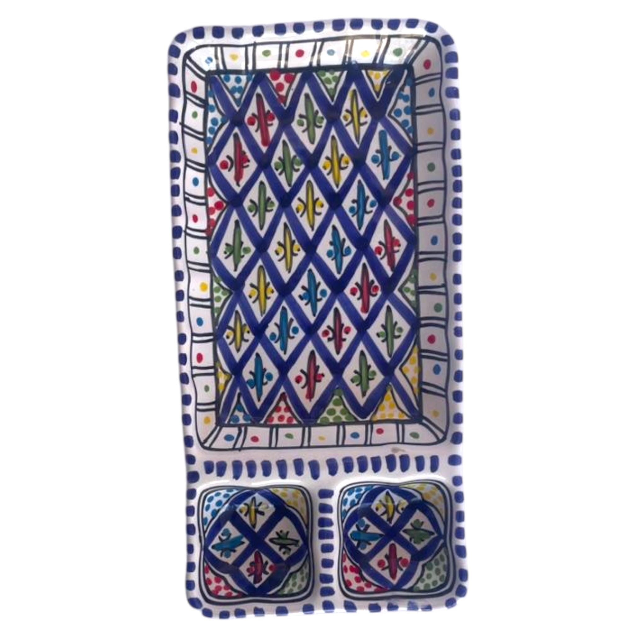 Handmade Ceramic Rectangular Serving Dish – 3 Section Floral Platter