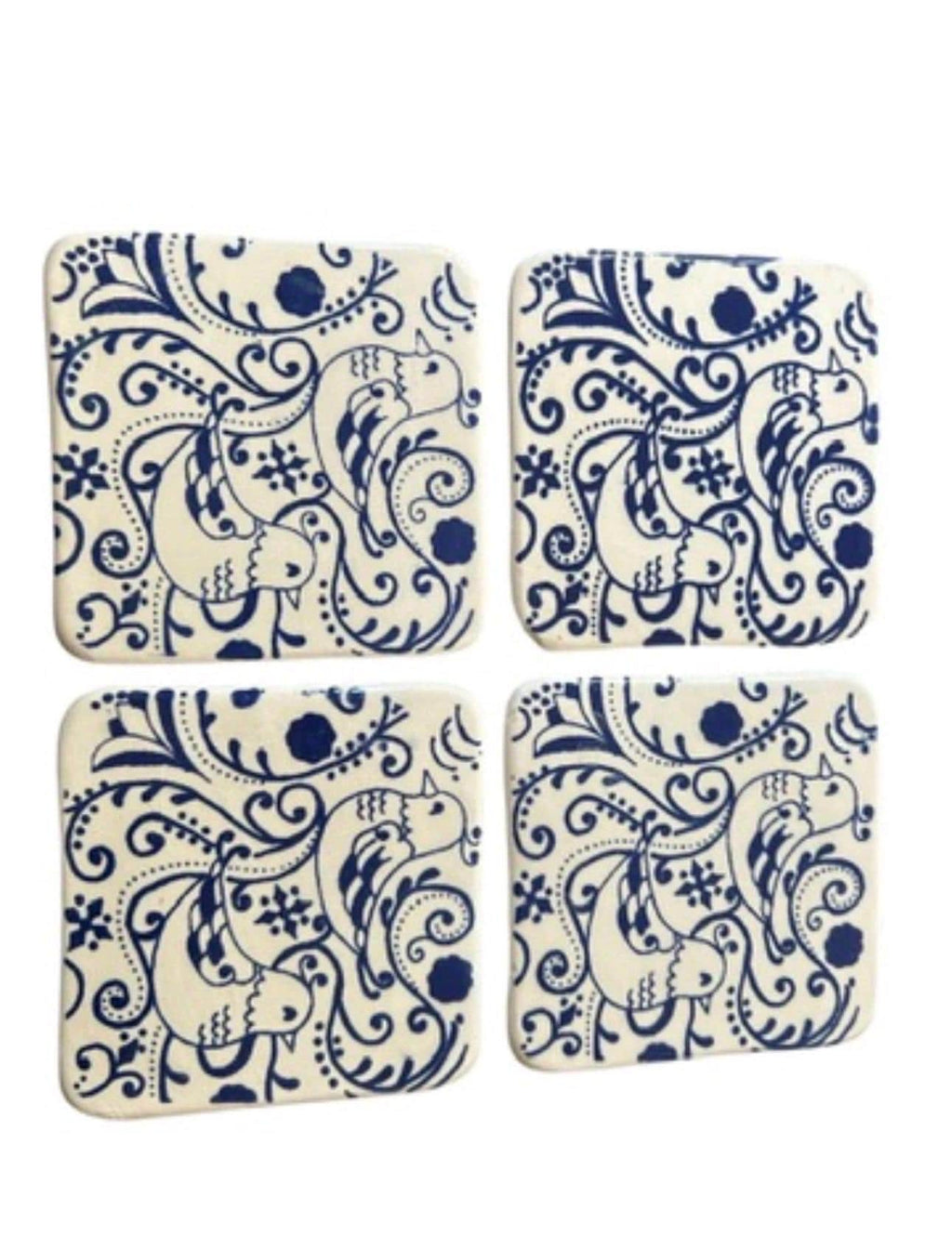 Hand-Painted Blue Ceramic Coasters | Tunisian Artisan Mediterranean Home Decor