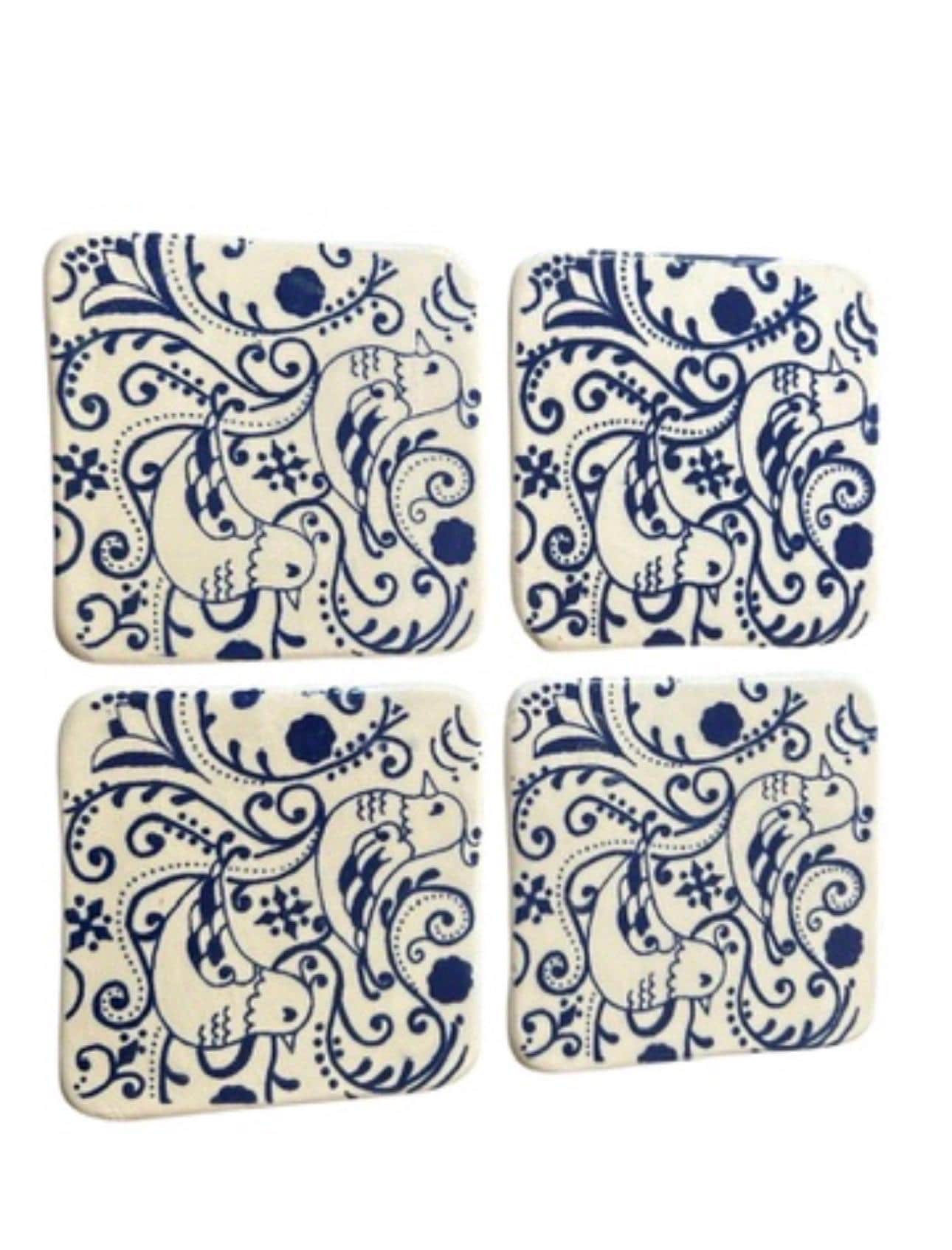 Hand-Painted Blue Ceramic Coasters | Tunisian Artisan Mediterranean Home Decor