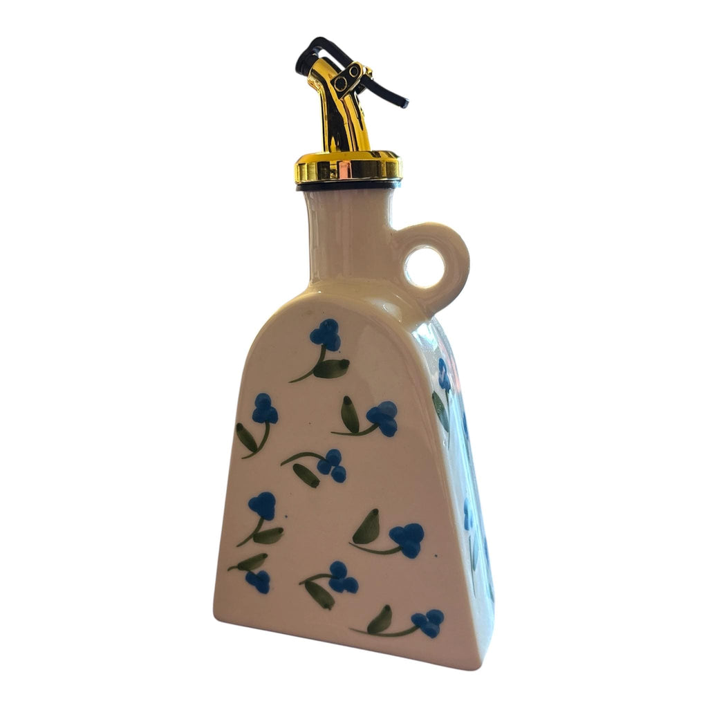 Hand Painted Ceramic Oil Pourer | Tunisian Tile Design Kitchen Decor - Blue Flowers