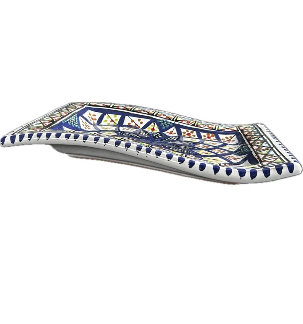 Hand-Painted Tunisian Rectangular Serving Plate With Wavy Edge | Large & Small Side Dish
