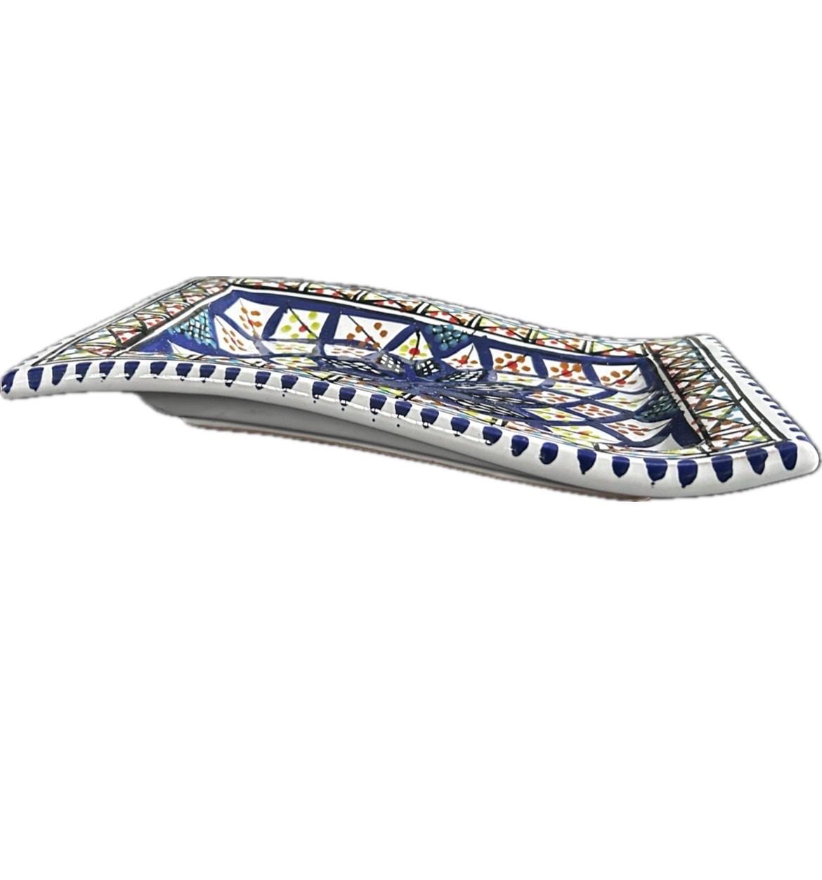 Hand-Painted Tunisian Rectangular Serving Plate With Wavy Edge | Large & Small Side Dish