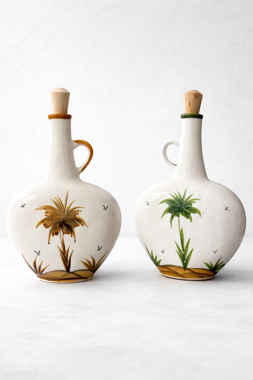 Hand Painted Ceramic Oil & Vinegar Bottle Set | Tunisian Kitchen Decor