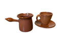 Handmade Tunisian Ceramic Cezve-Style Coffee Pot, Cup & Saucer Coffee Set | Rustic Brown Terracotta