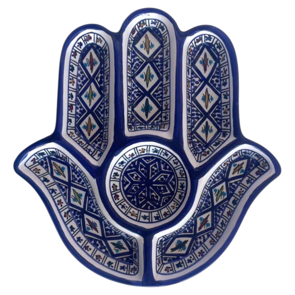 Handmade Ceramic Hamsa Serving Platter – Traditional Blue Mosaic
