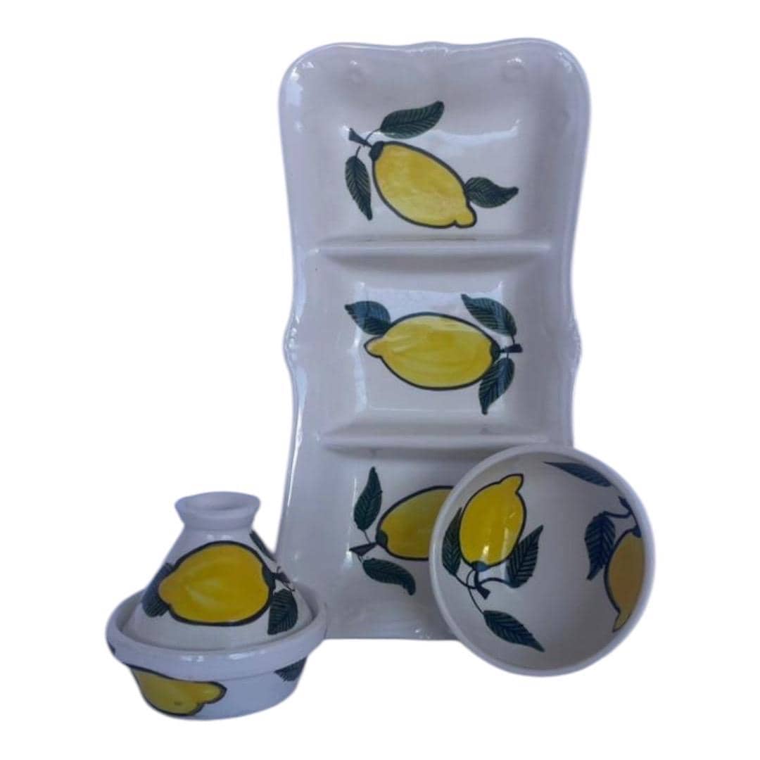 Hand-Painted Lemon Ceramic Set | Tunisian Artisan Tableware, Mediterranean Home Dec