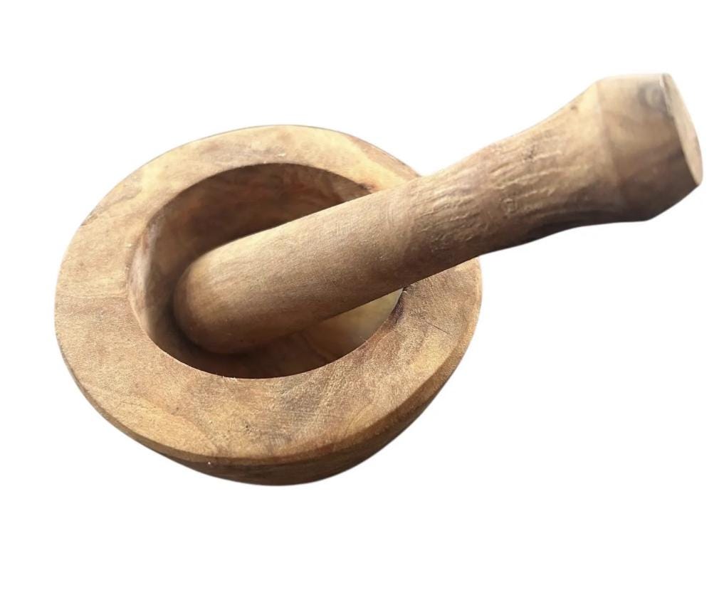 Handmade Tunisian Olive Wood Mortar and Pestle Set