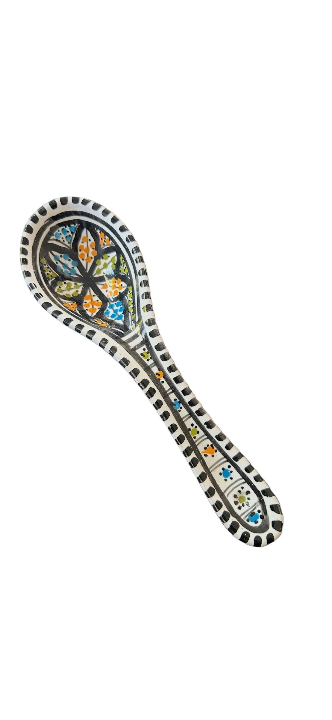 Handmade Tunisian Ceramic Spoon Rest | Colorful Mediterranean Kitchen Decor - Black