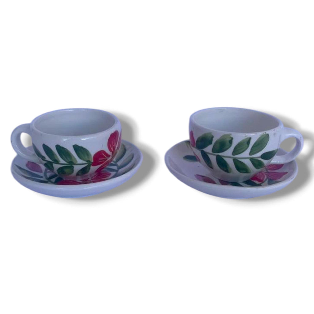 Hand-Painted Tunisian Ceramic Cup and Saucer Set | Mediterranean Floral Tableware