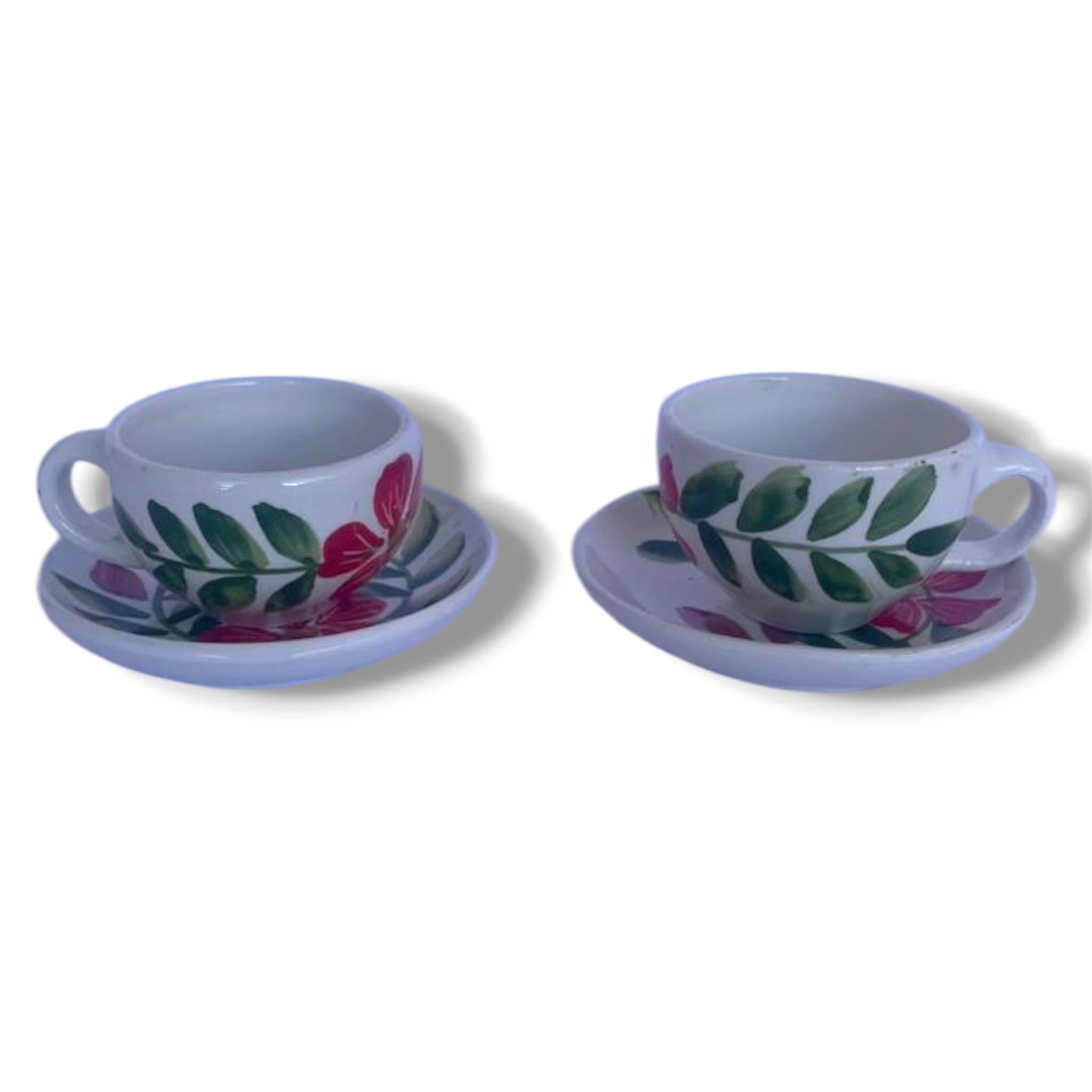 Hand-Painted Tunisian Ceramic Cup and Saucer Set | Mediterranean Floral Tableware