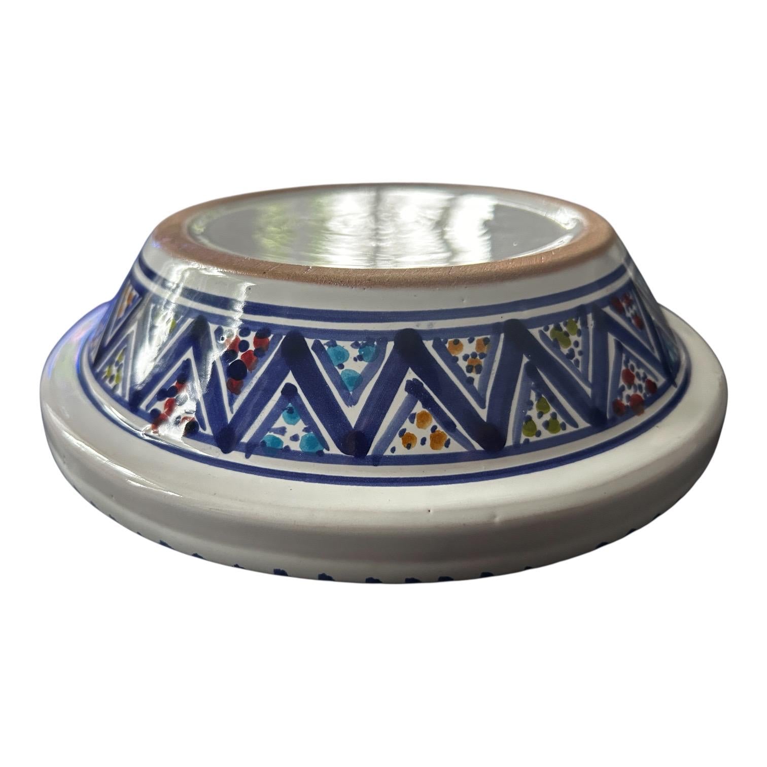 Handmade Ceramic Tagine | Blue Patterned Serving Dish, Tunisian Kitchenware