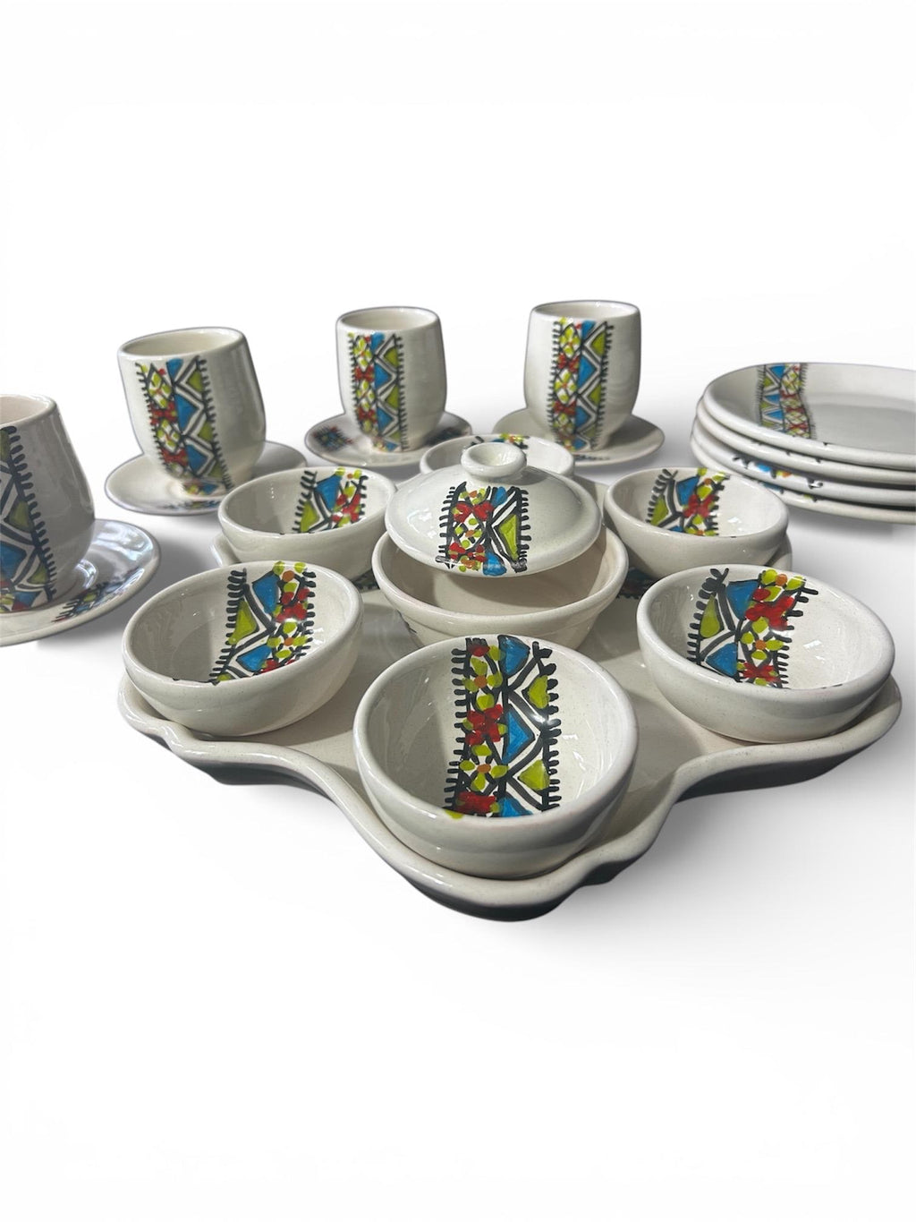 Hand-Painted Tunisian Ceramic Tea Set | 20-Piece Meze Tableware
