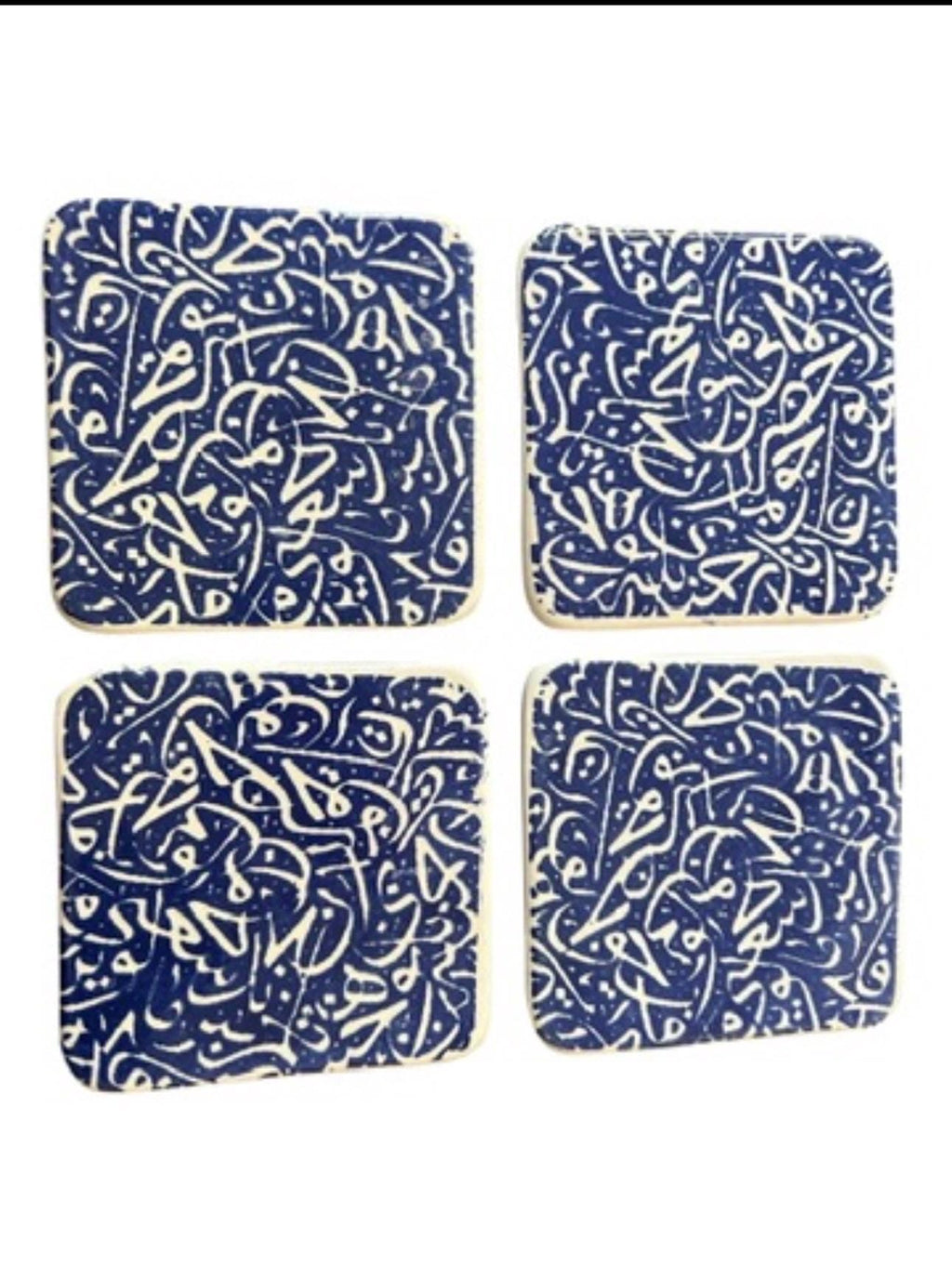 Hand-Painted Blue Ceramic Coasters | Tunisian Artisan Mediterranean Home Decor