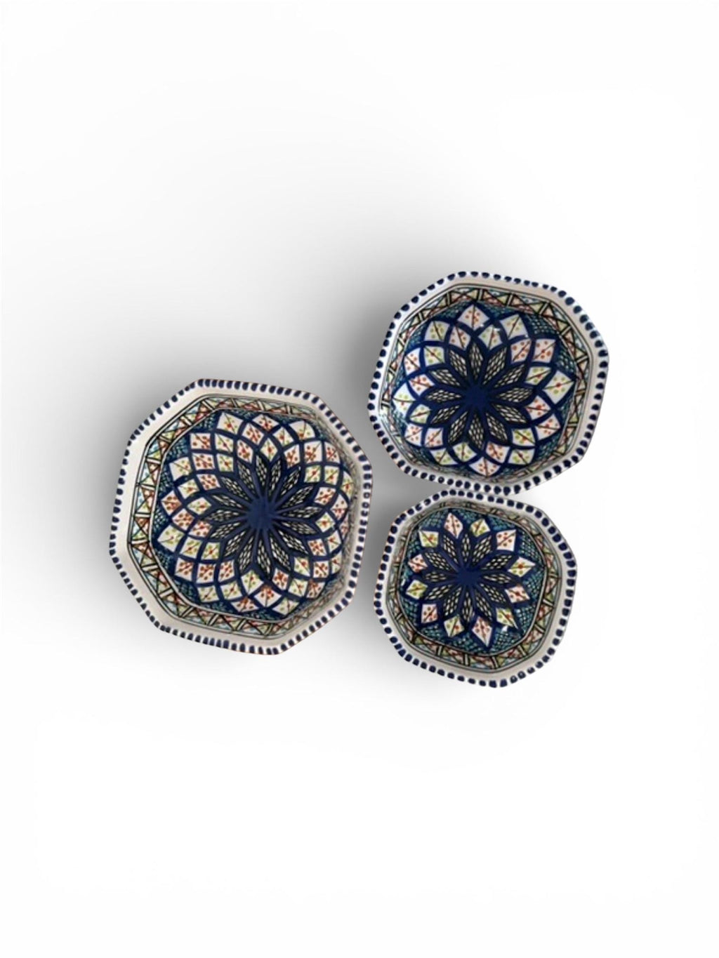 Set of 3 Square Ceramic Bowls | Handcrafted Tunisian Ceramic | Hand-Painted Artisan Tableware
