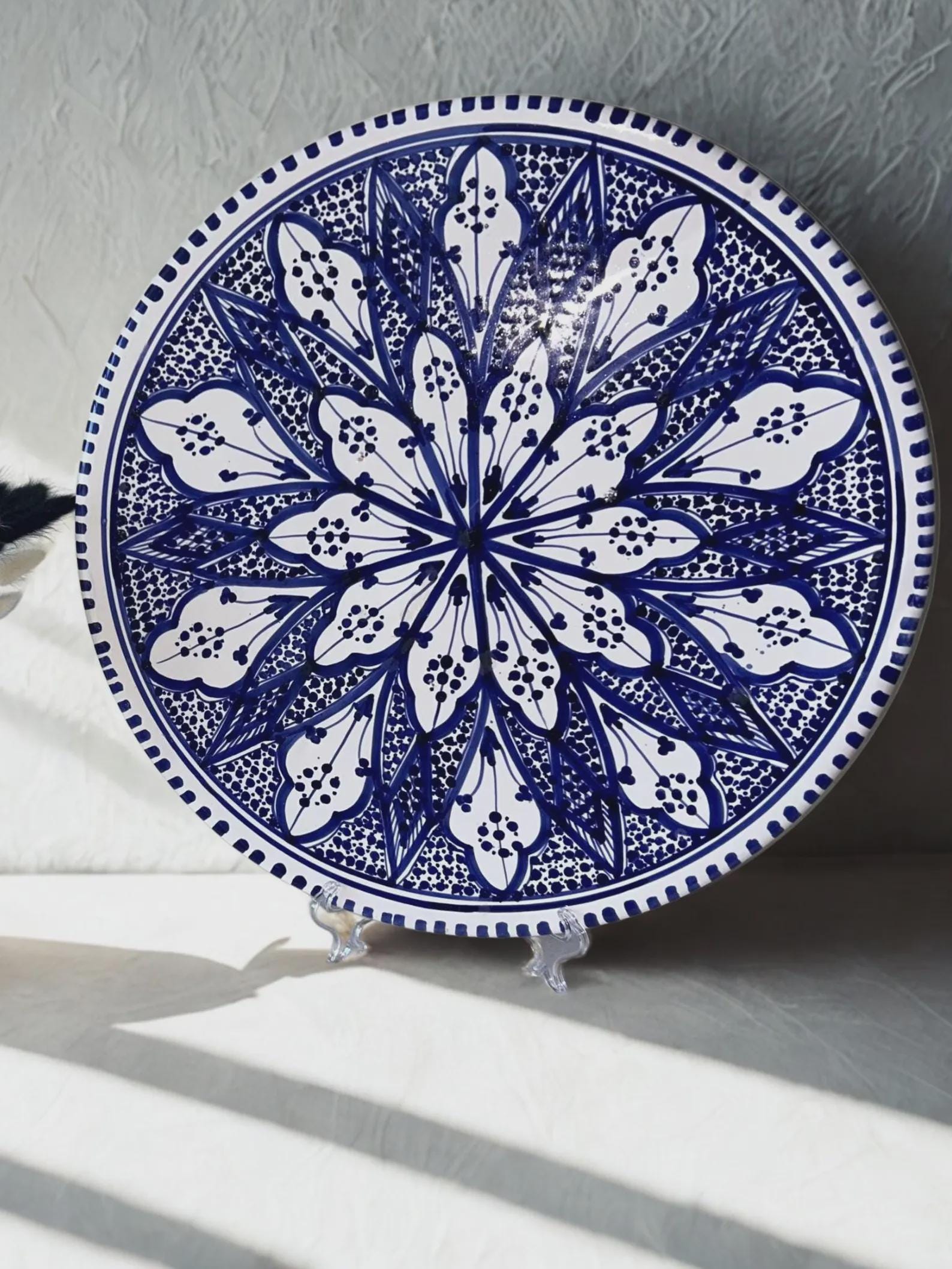 Handmade Tunisian Ceramic Serving Platter | Blue Abstract Design
