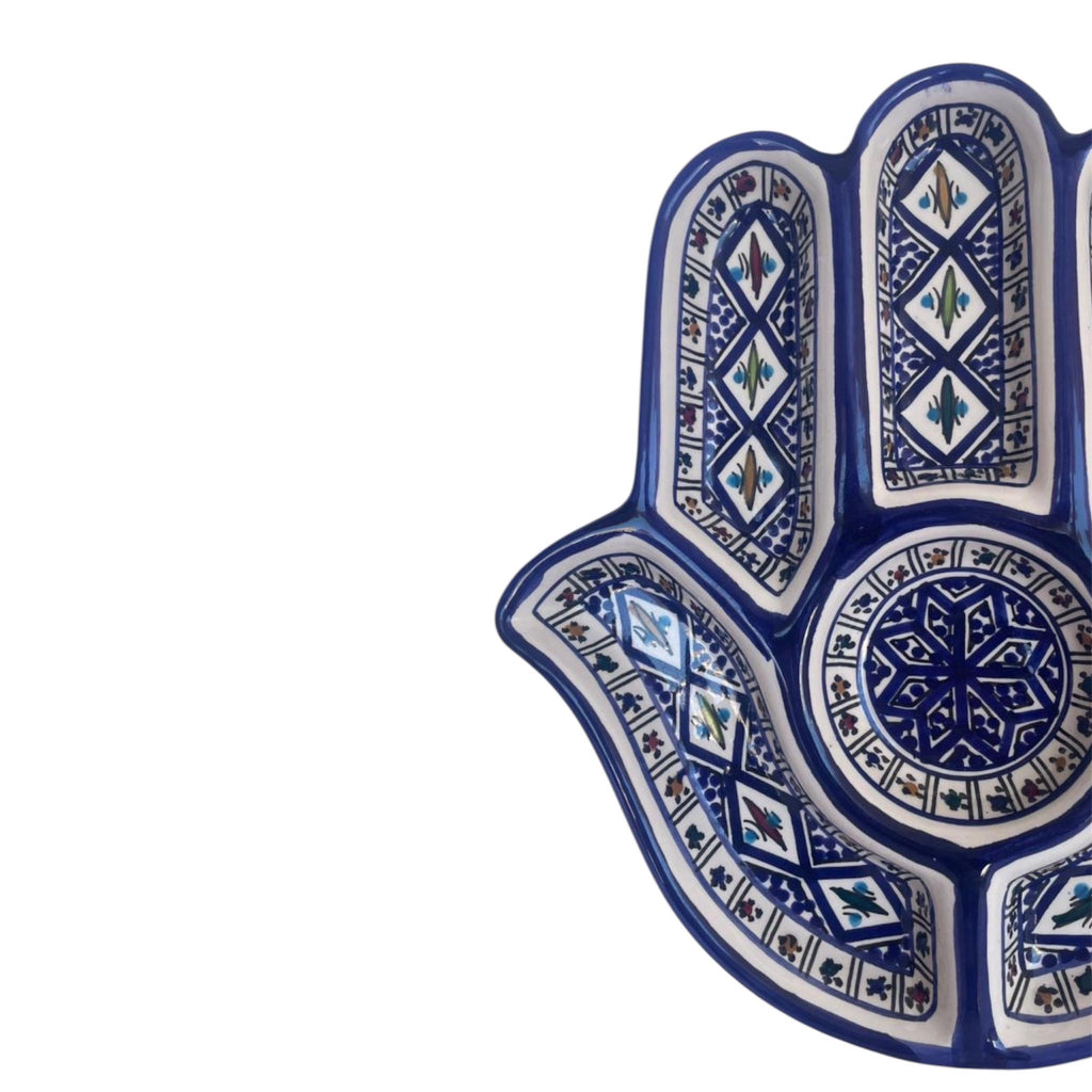 Handmade Ceramic Hamsa Serving Platter – Traditional Blue Mosaic