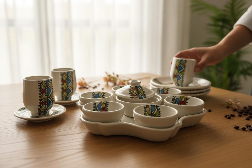 Hand-Painted Tunisian Ceramic Tea Set | 20-Piece Meze Tableware