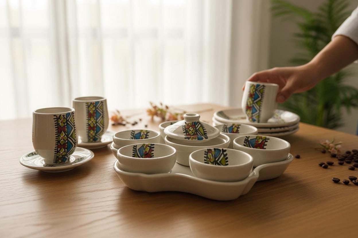 Hand-Painted Tunisian Ceramic Tea Set | 20-Piece Meze Tableware