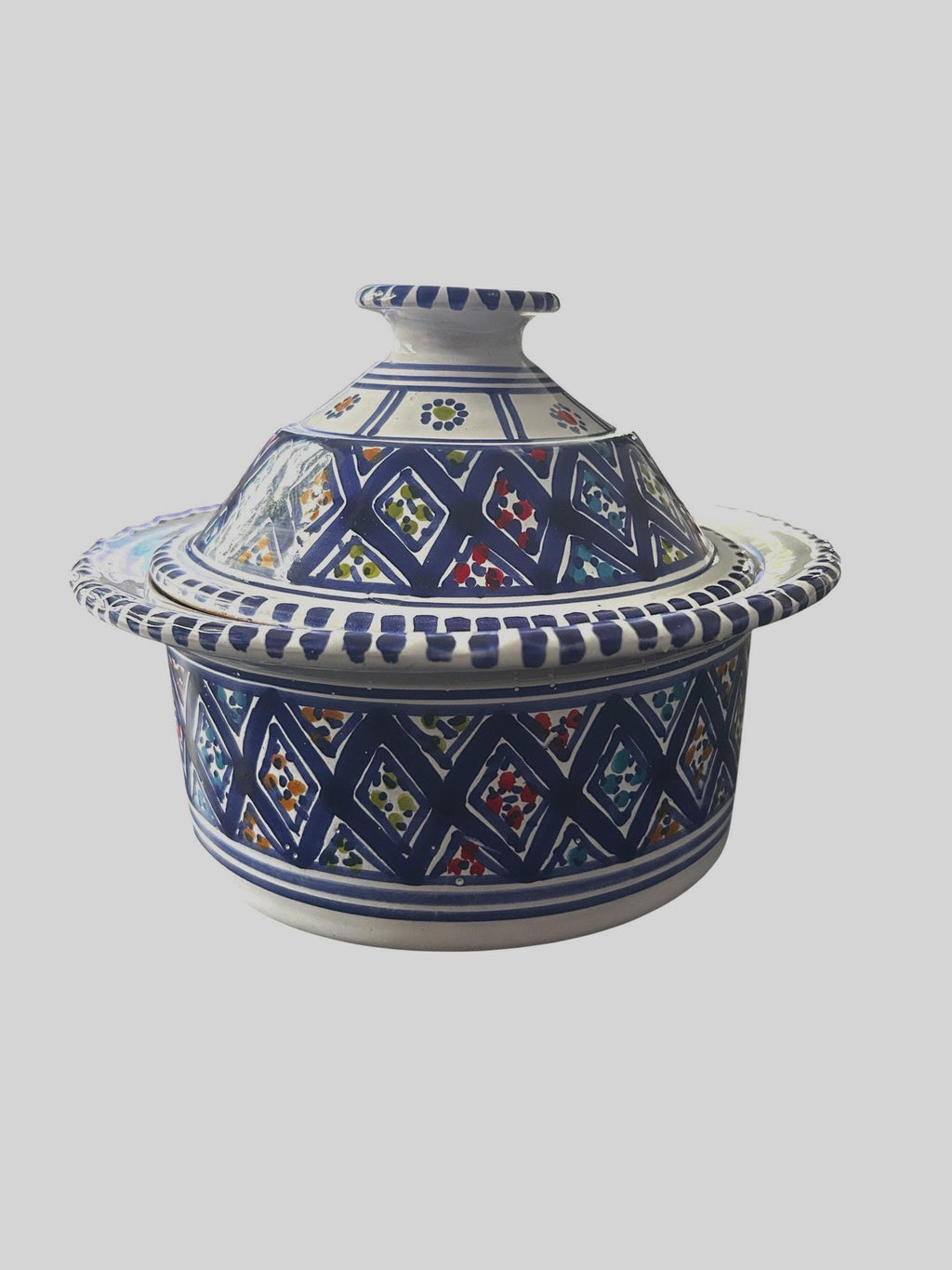 Handmade Ceramic Tagine | Blue Patterned Serving Dish, Tunisian Kitchenware