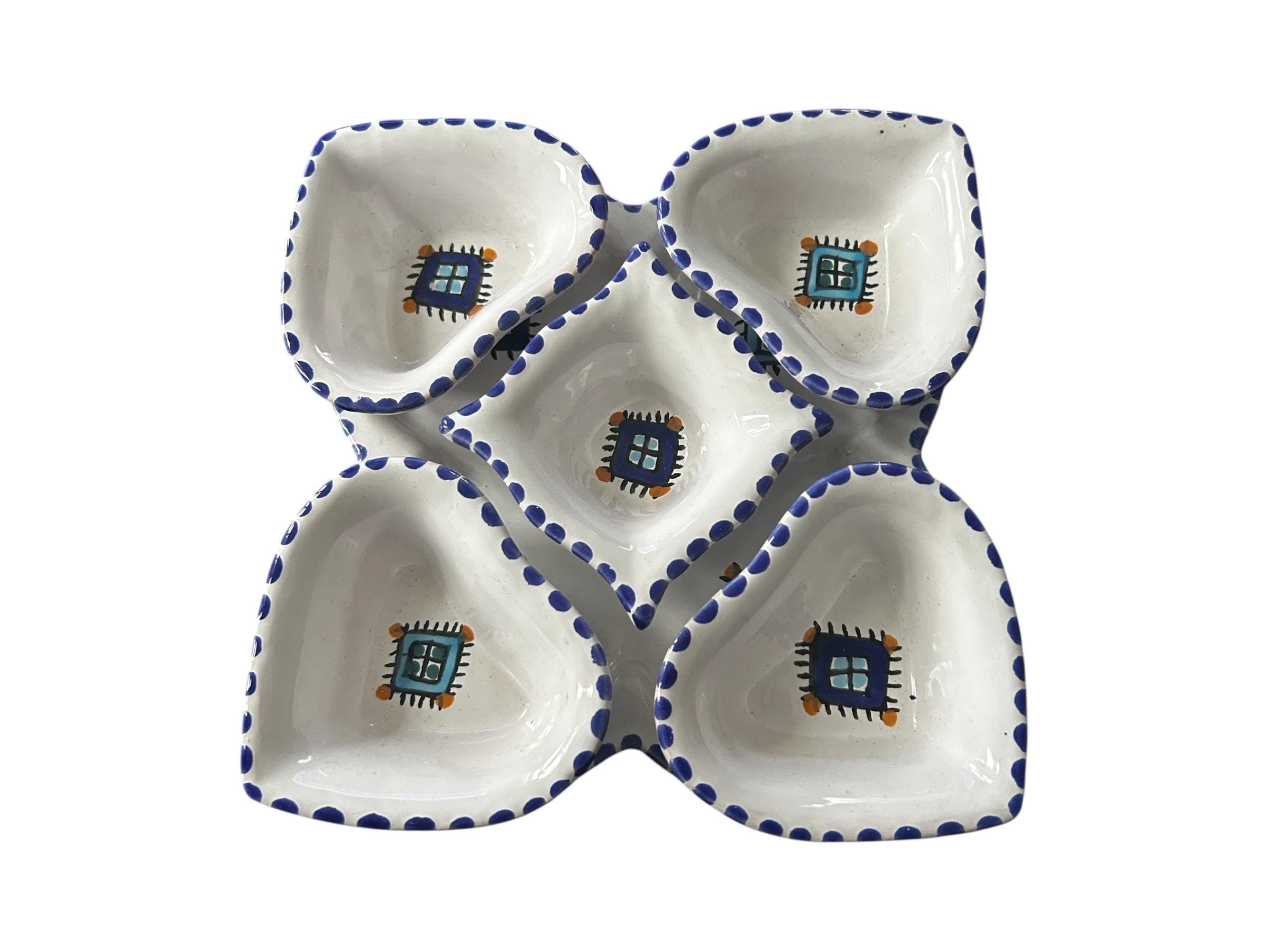 Heart Shaped Snack Dish Set | Handmade Ceramic Mezze Serving Tray | Blue & White Entertaining Platter