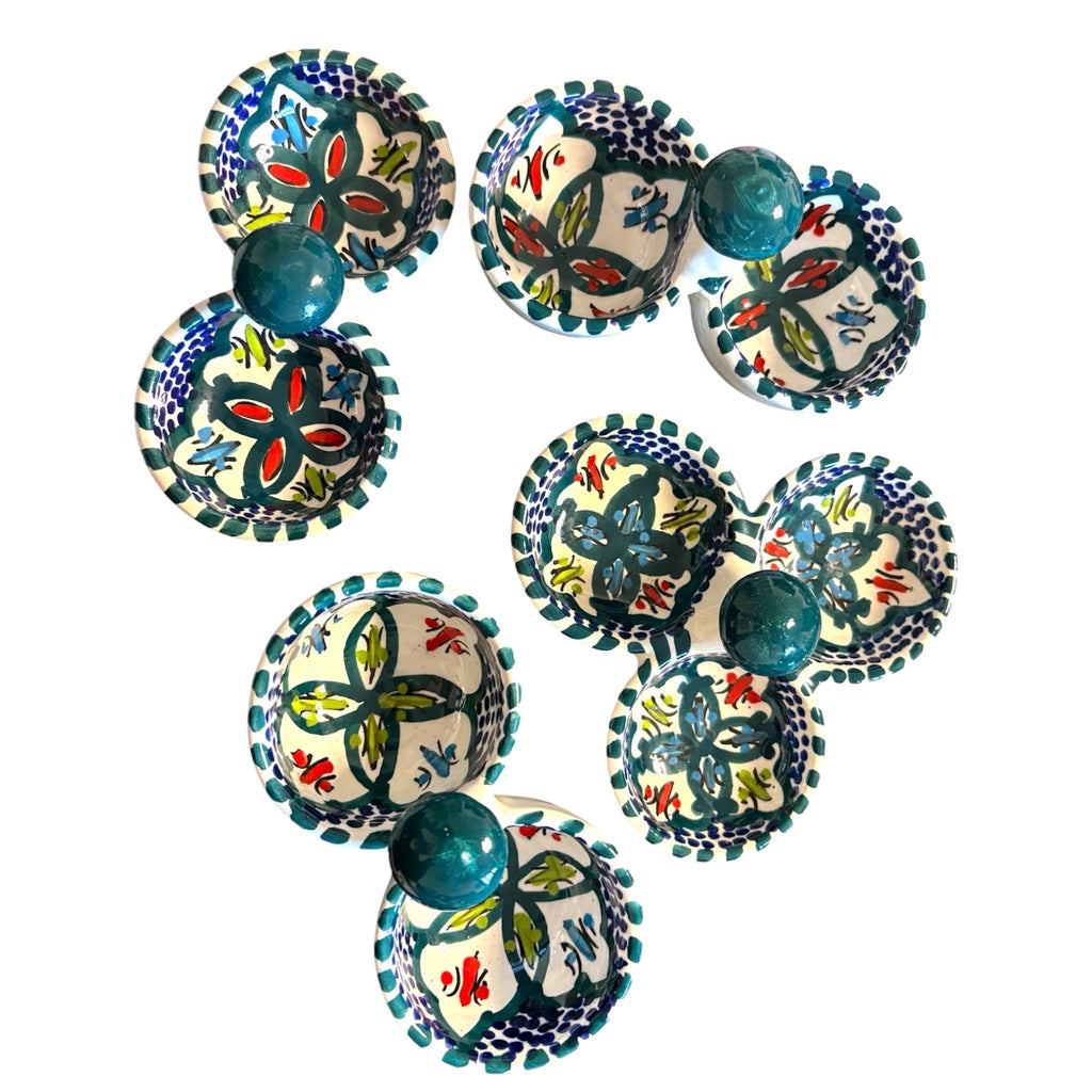 Hand-Painted Tunisian Ceramic Serving Dish | 3 Section Mezze Bowl Set | Artisan Dip & Snack Serving | Green