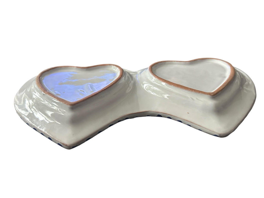 Handmade Ceramic Double Heart Dish | Blue & White Serving Bowl