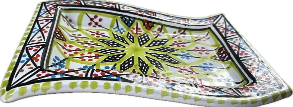 Hand-Painted Tunisian Rectangular Serving Plate With Wavy Edge | Large & Small Side Dish