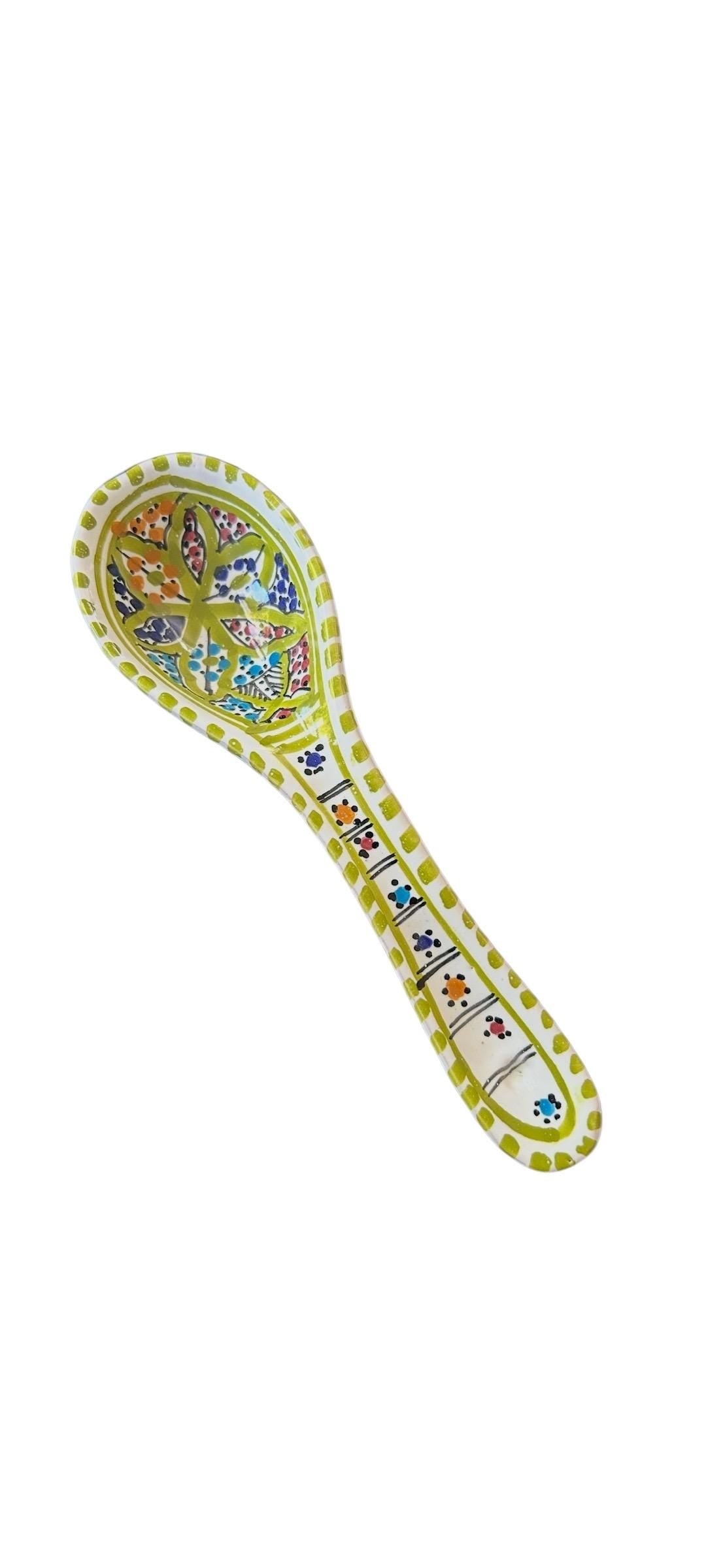 Handmade Tunisian Ceramic Spoon Rest | Colorful Mediterranean Kitchen Decor - Green