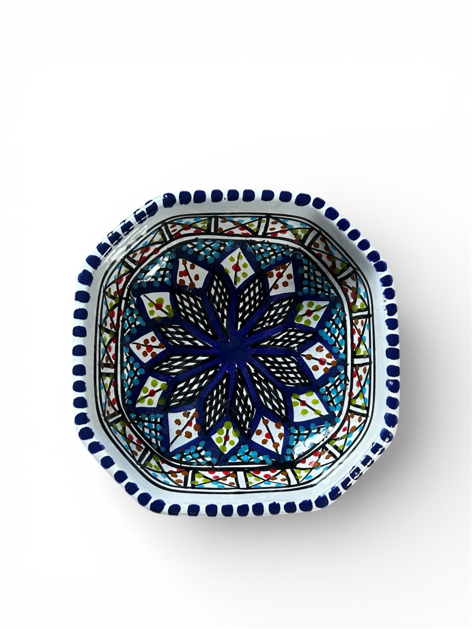 Set of 3 Square Ceramic Bowls | Handcrafted Tunisian Ceramic | Hand-Painted Artisan Tableware