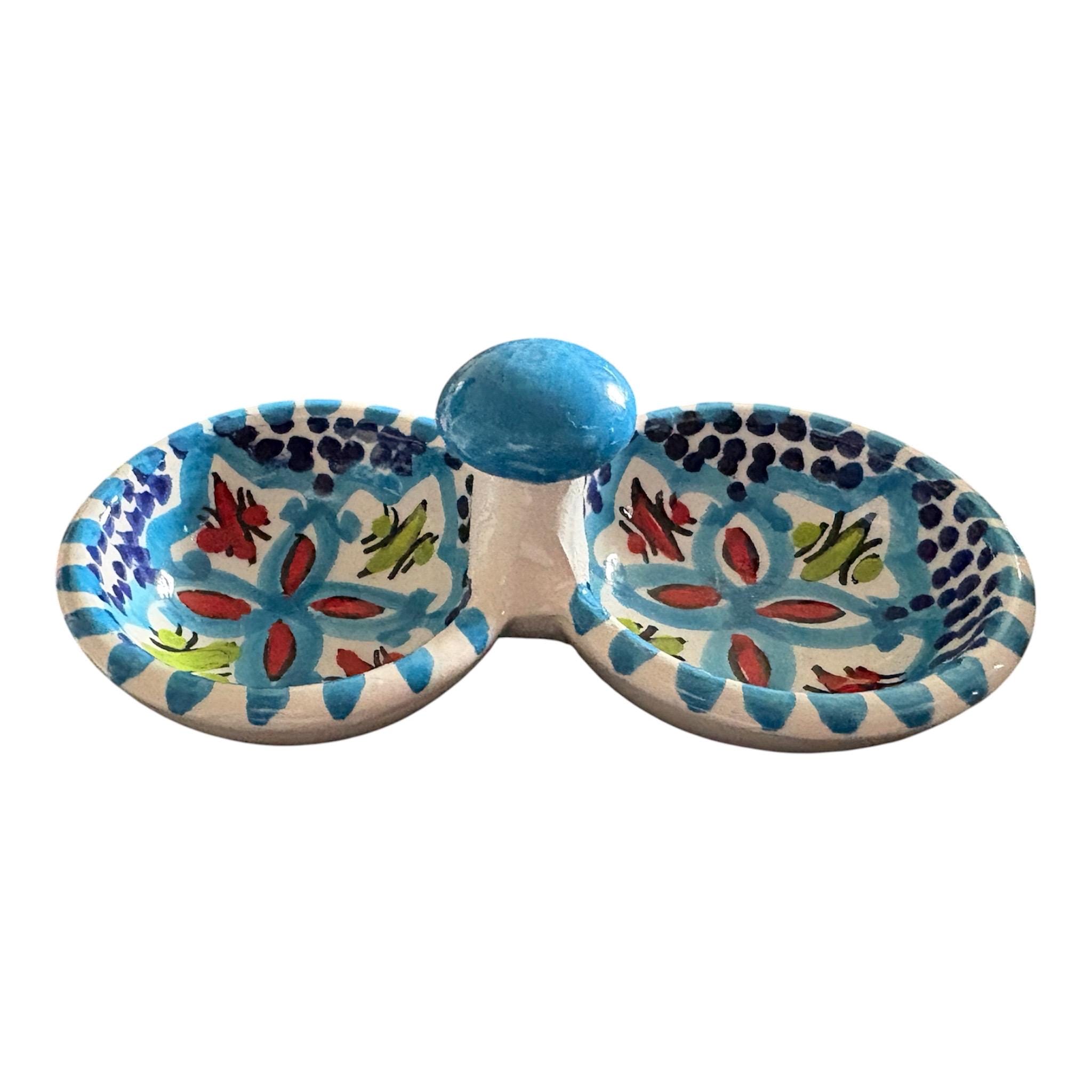 Hand-Painted Tunisian Ceramic Serving Dish | Artisan Dip & Snack Serving