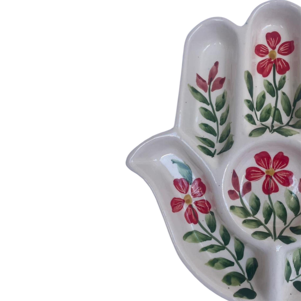 Handmade Ceramic Hamsa Serving Dish – Hand-Painted Floral Design