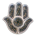 Handmade Tunisian Ceramic Hamsa Serving Platter – Emerald Green & Ochre
