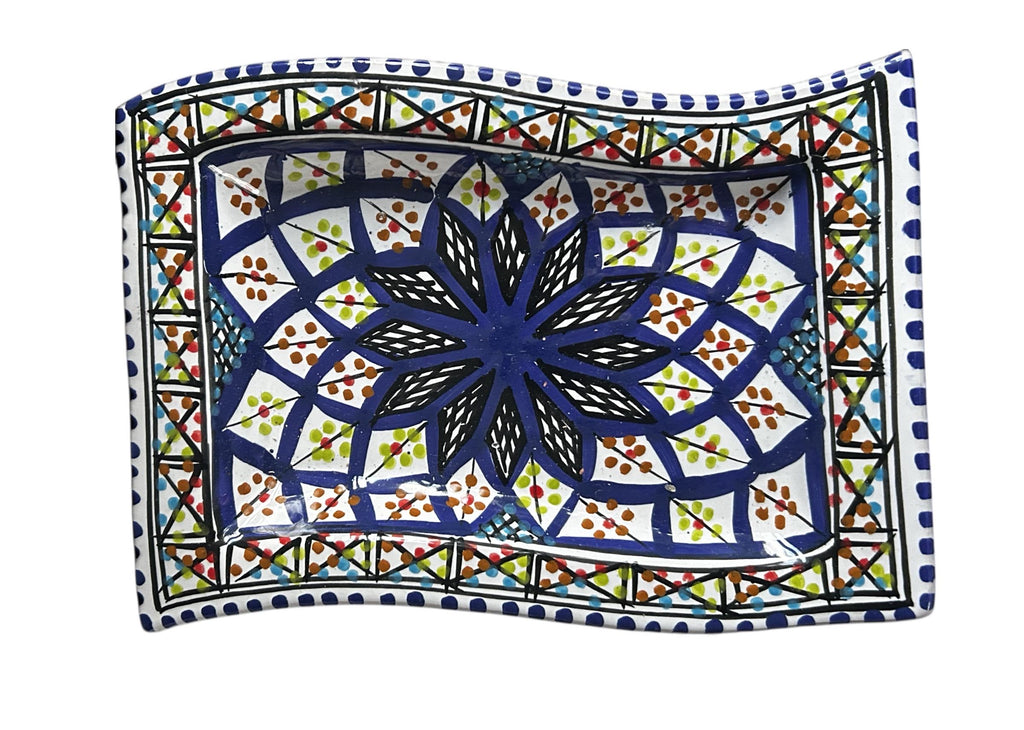 Hand-Painted Tunisian Rectangular Serving Plate With Wavy Edge | Large & Small Side Dish