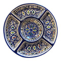 Hand-Painted Tunisian Ceramic Serving Platter | Divided Mezze Dish with Dip Bowl