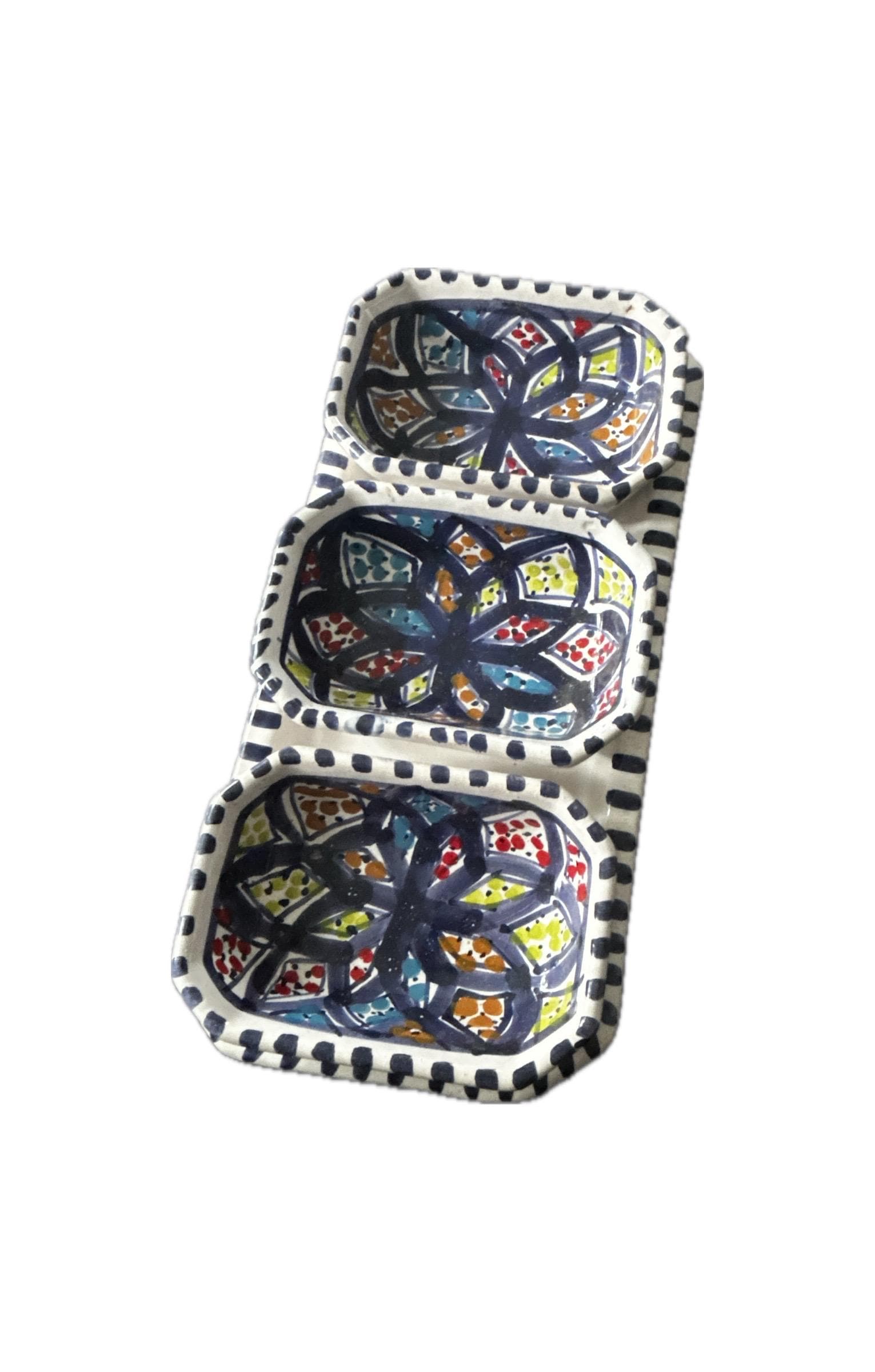 Handmade Tunisian Ceramic Snack Dish - Rectangular Design