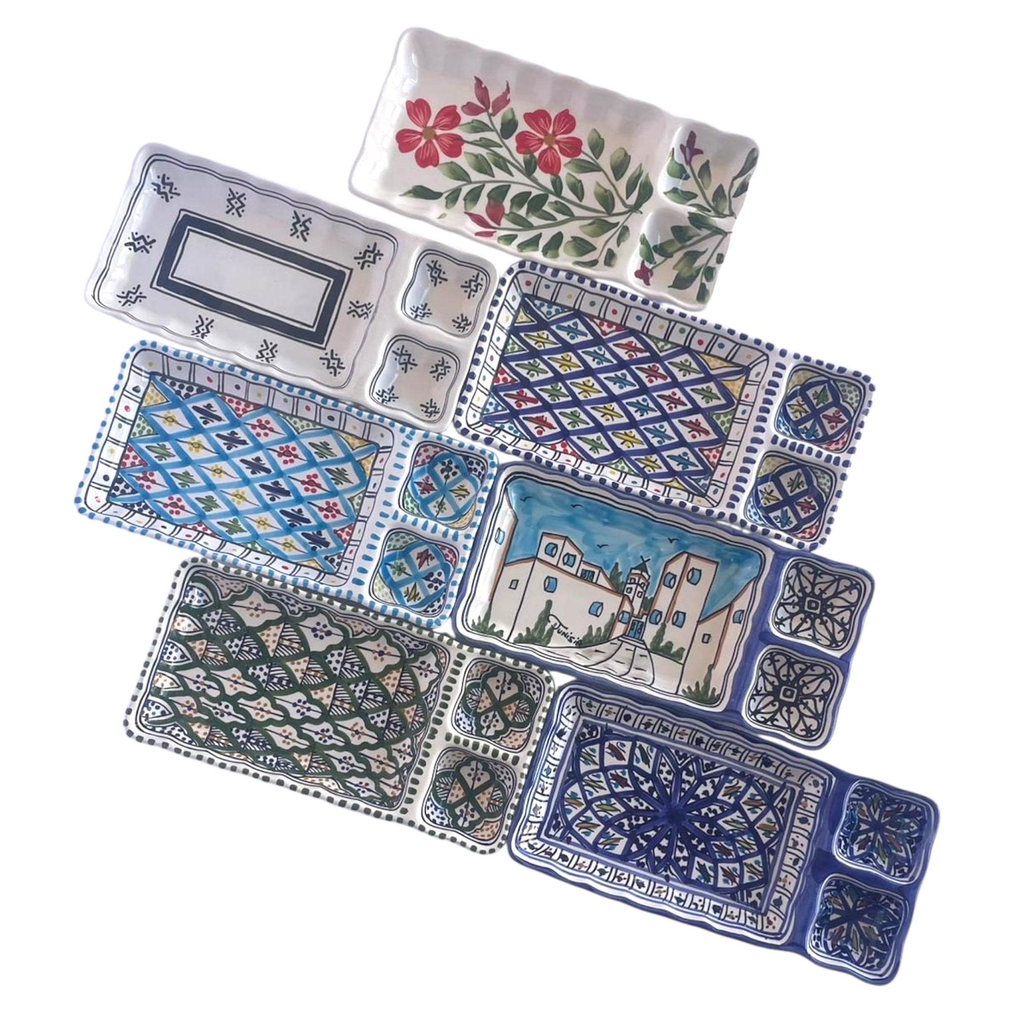 Handmade Ceramic Rectangular Serving Dish – 3 Section Floral Platter