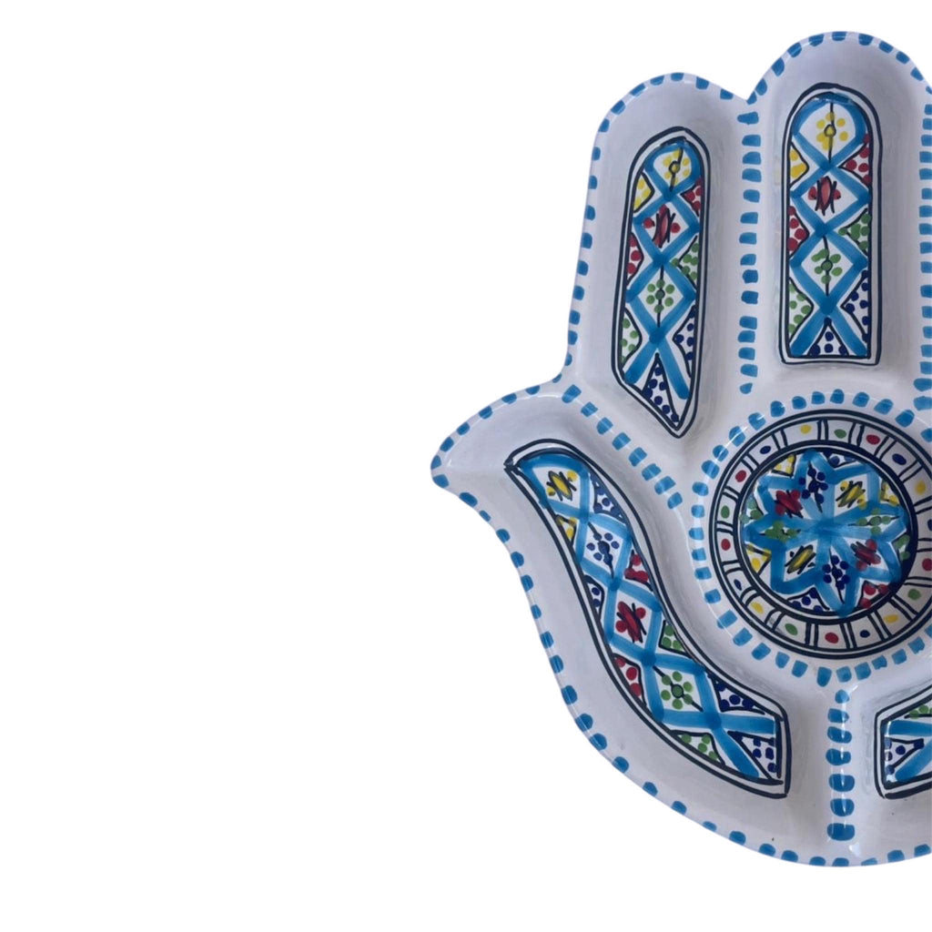 Handmade Tunisian Ceramic Hamsa Serving Platter – Light blue