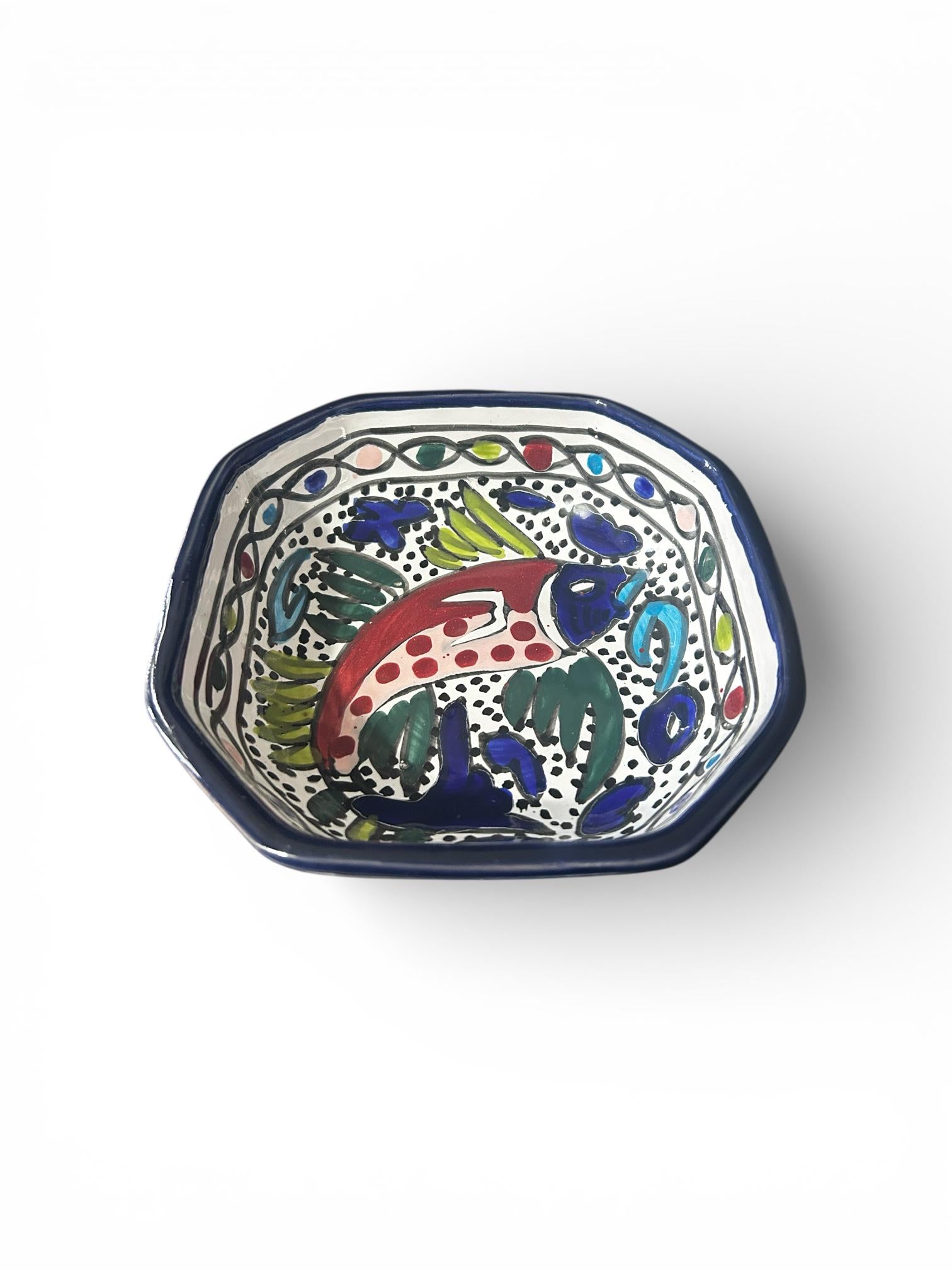 Handmade Tunisian Ceramic Bowl – Hexagonal Bowl With fish Design
