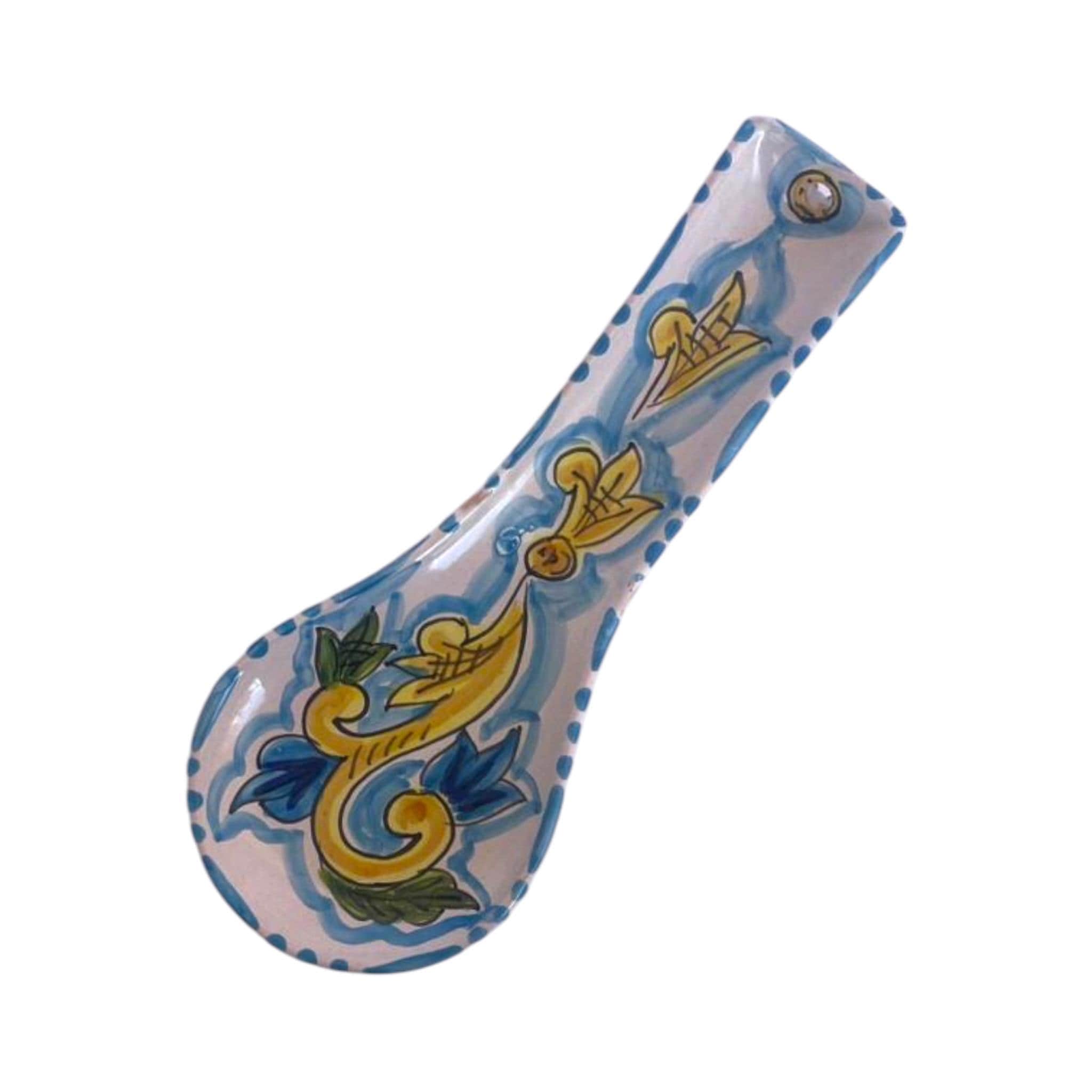 Large Ceramic Spoon Rest (26cm) | Hand-Painted Tunisian Kitchenware - Blue & yellow design