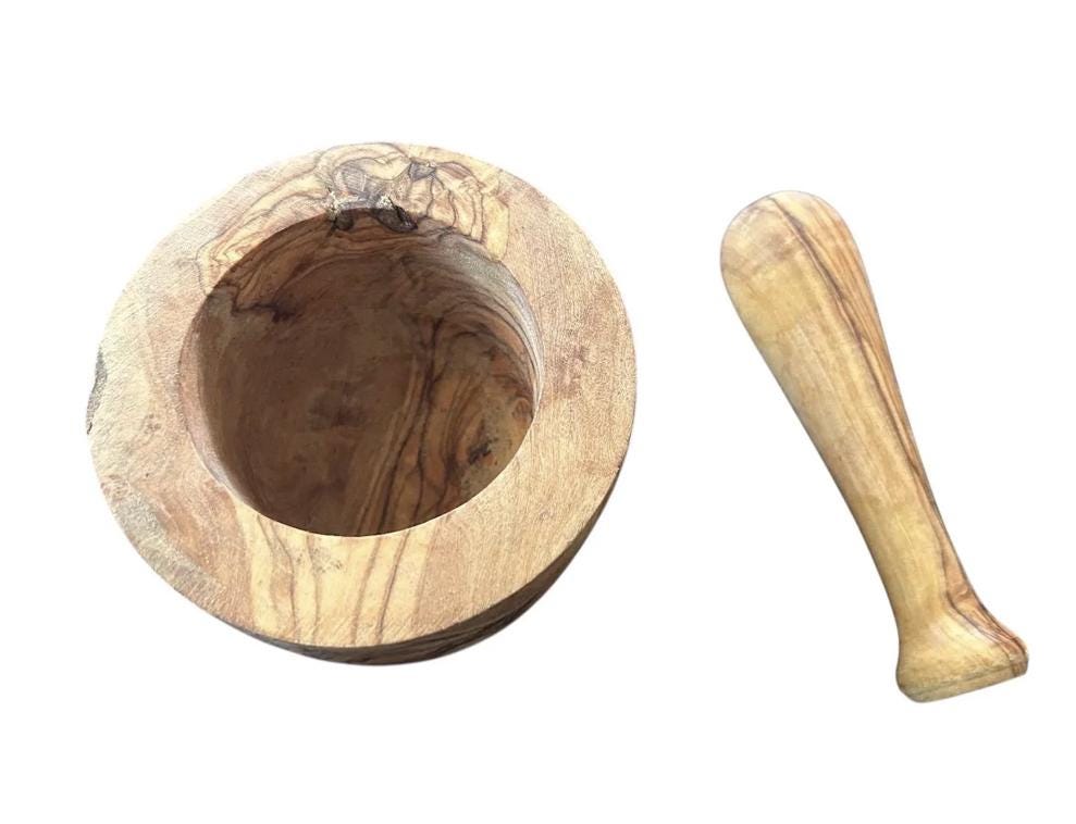 Handmade Tunisian Olive Wood Mortar and Pestle Set