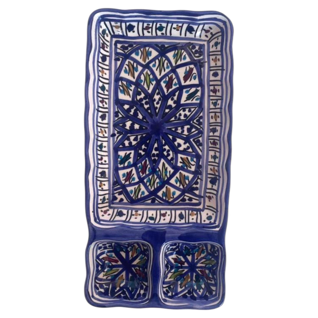 Handmade Ceramic Rectangular Serving Dish – 3 Section Floral Platter