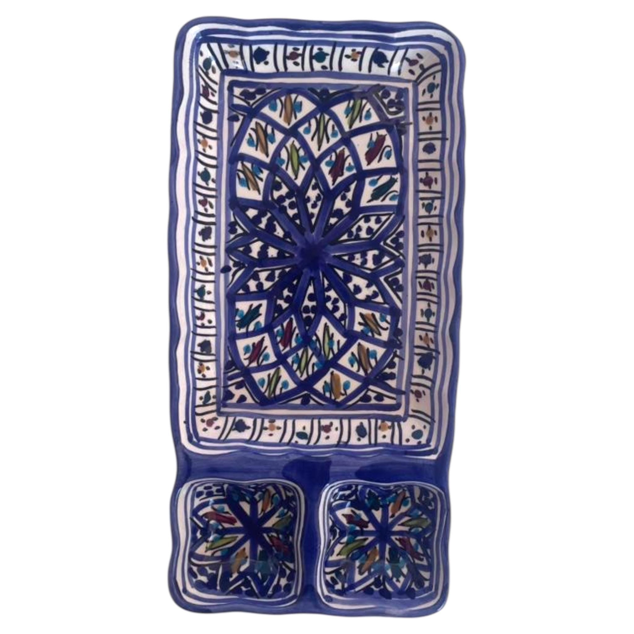 Handmade Ceramic Rectangular Serving Dish – 3 Section Floral Platter