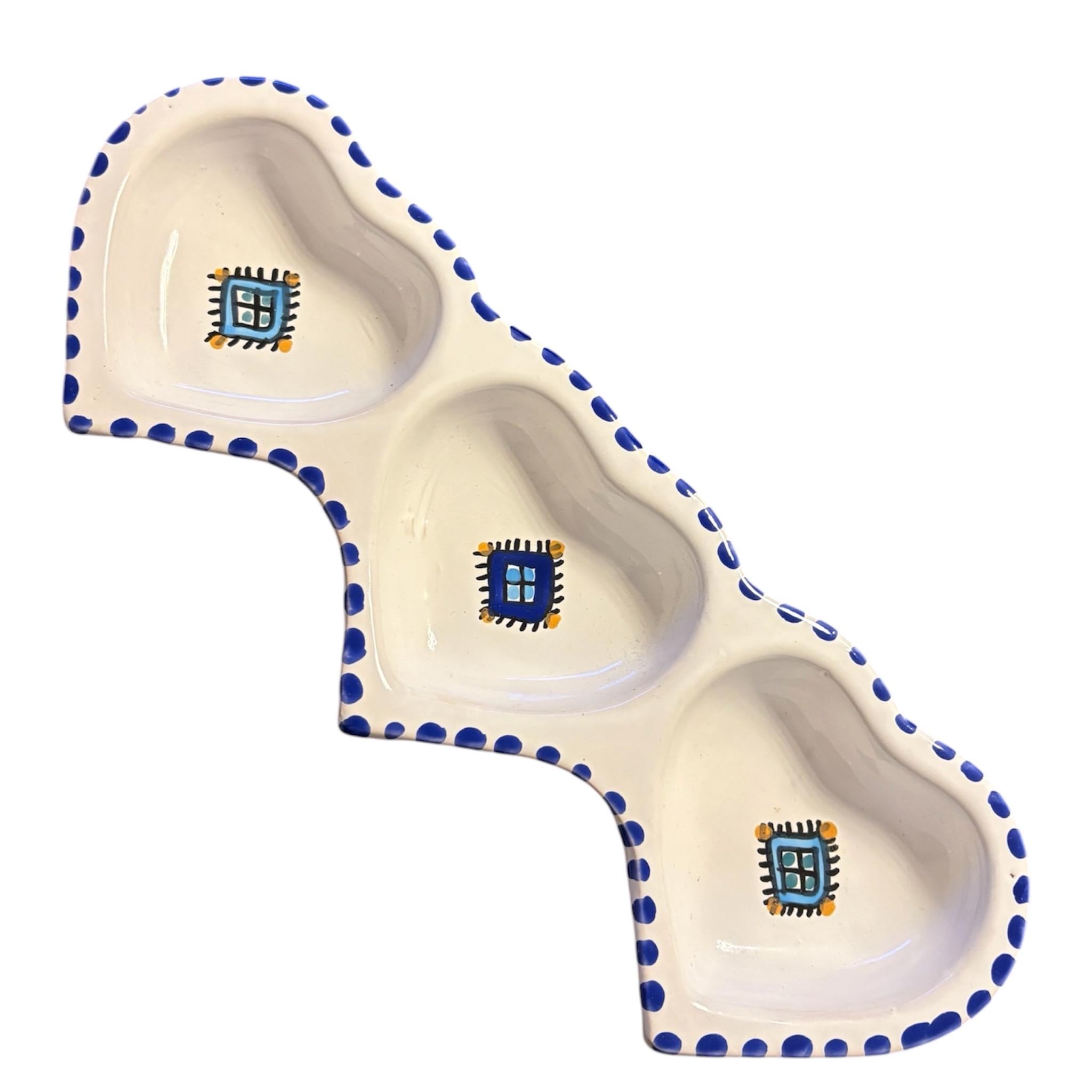 Handmade Ceramic Double Heart Dish | Blue & White Serving Bowl