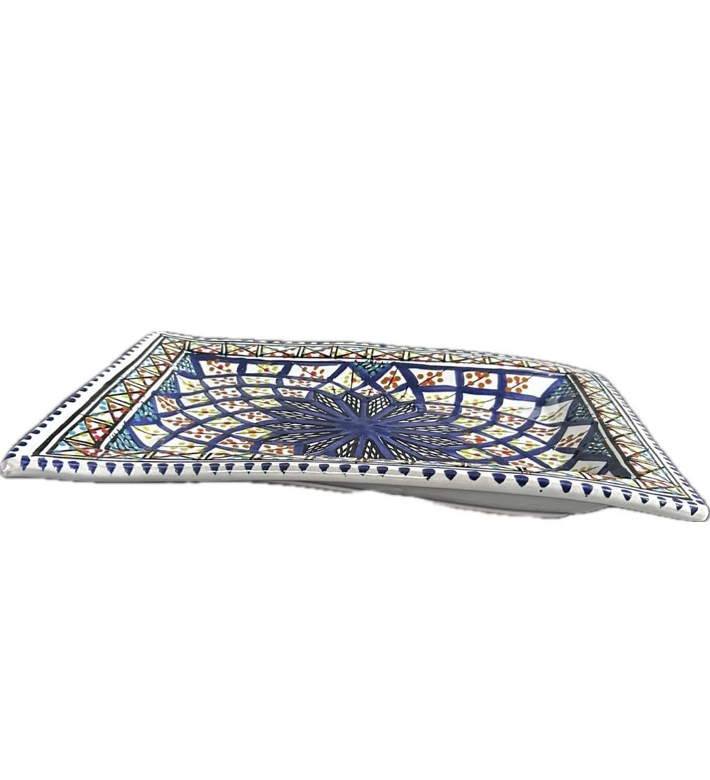 Hand-Painted Tunisian Rectangular Serving Plate With Wavy Edge | Large & Small Side Dish