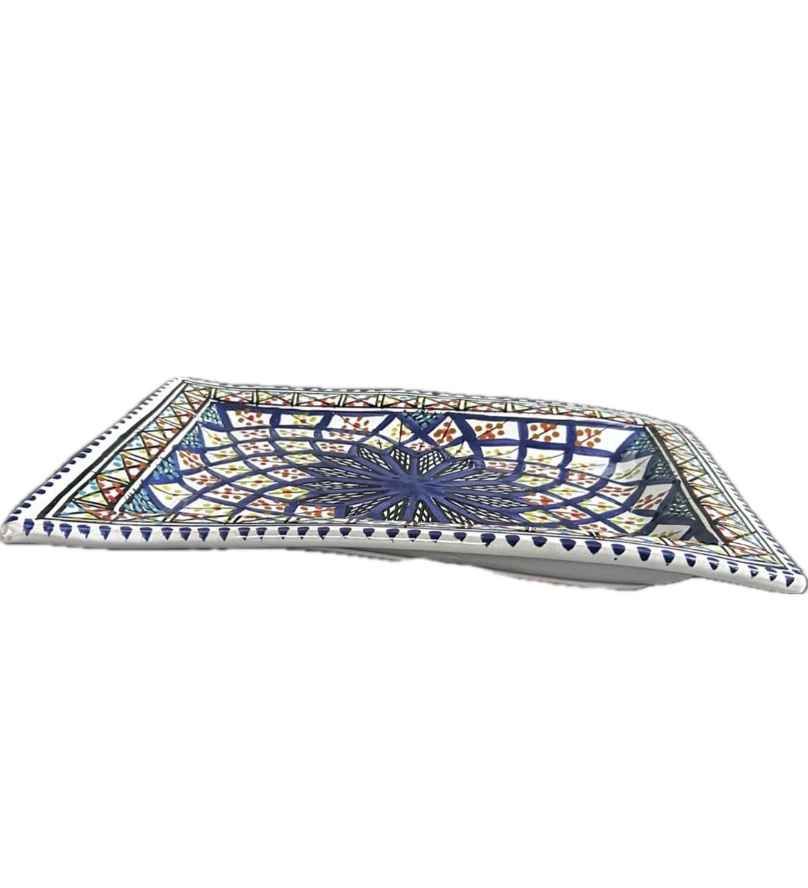 Hand-Painted Tunisian Rectangular Serving Plate With Wavy Edge | Large & Small Side Dish