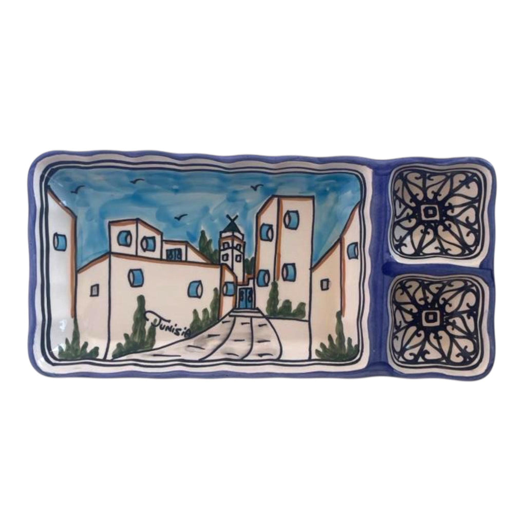 Handmade Ceramic Rectangular Serving Dish – 3 Section Floral Platter