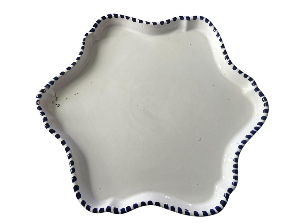 Flower Shaped Snack Dish Set | Handmade Ceramic Mezze Serving Tray | Blue Patterened Entertaining Platter