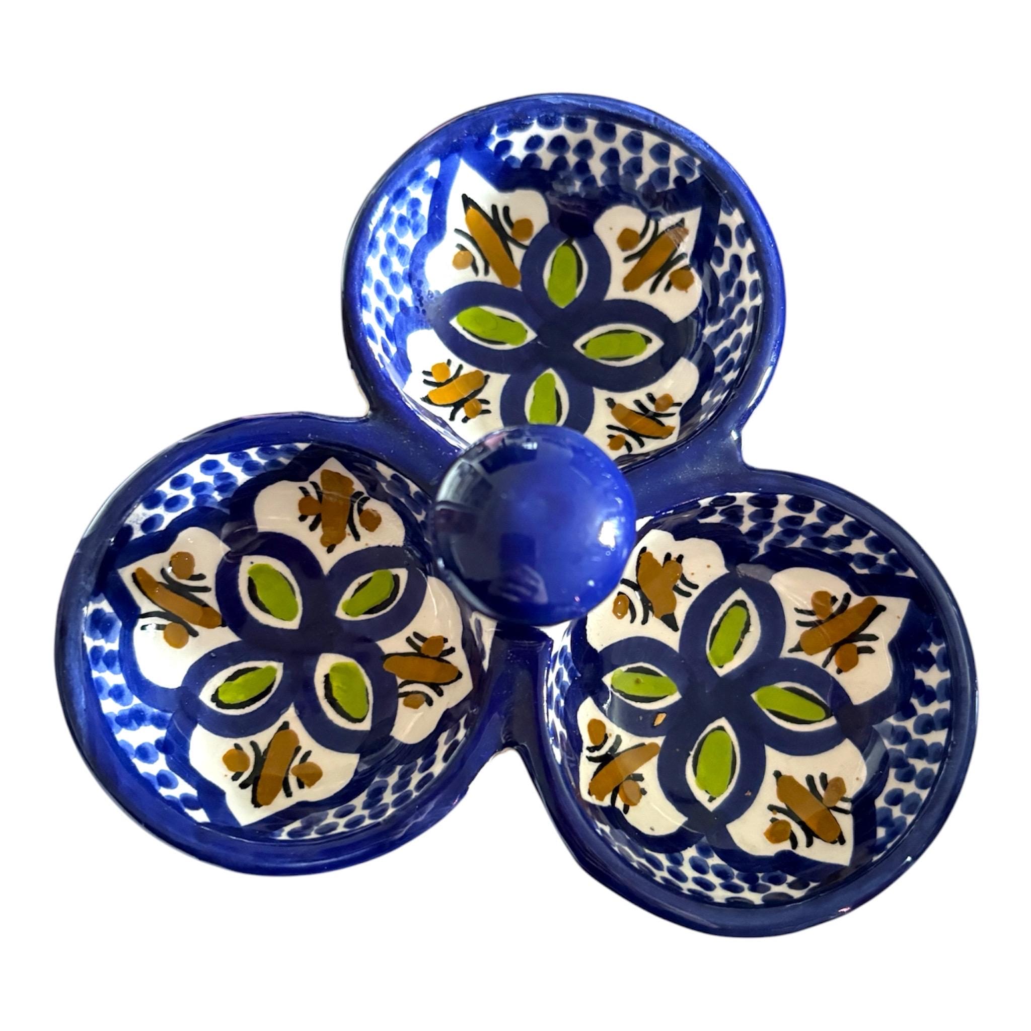 Hand-Painted Tunisian Ceramic Serving Dish | Artisan Dip & Snack Serving