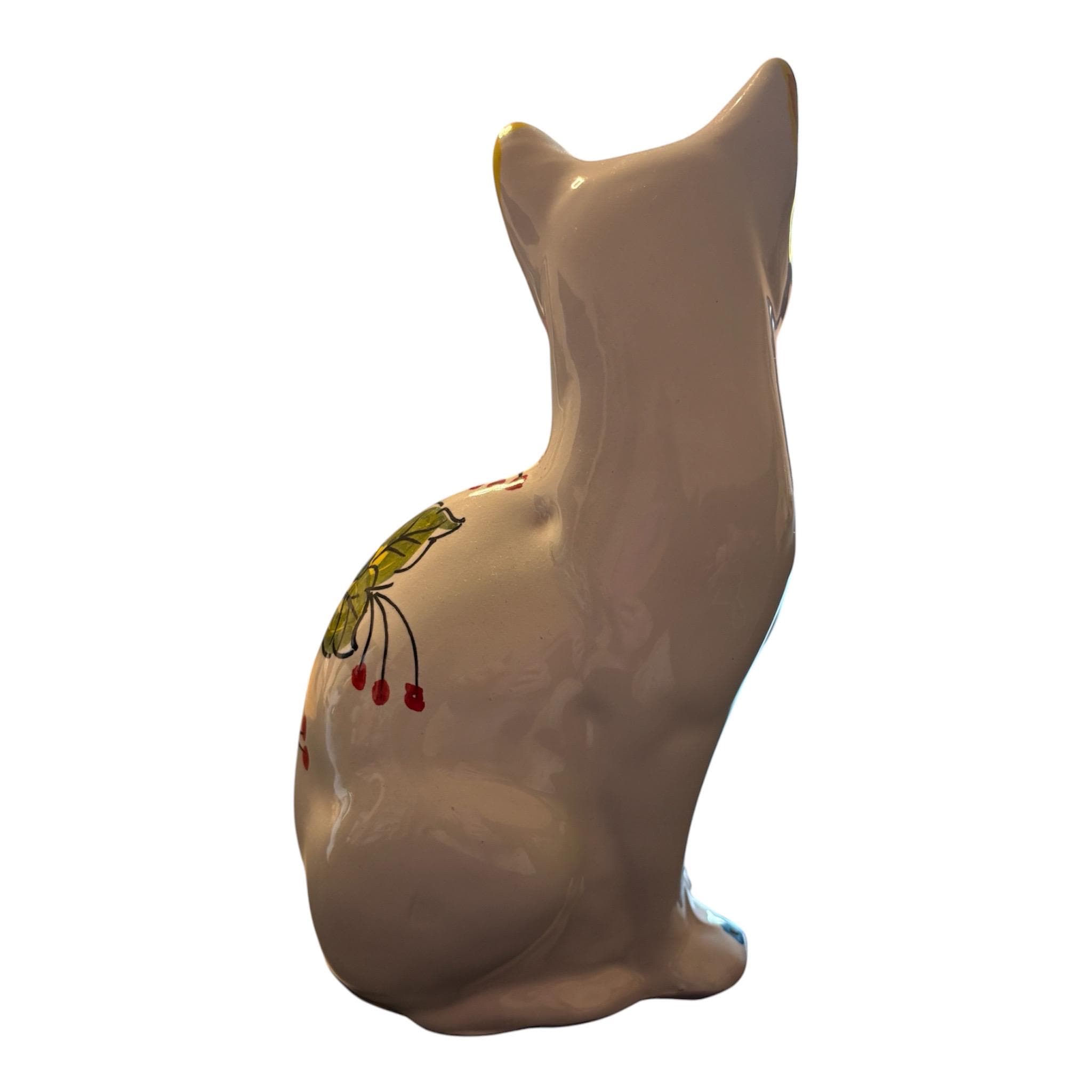 Hand-Painted Ceramic Cat Ornament | Fruit Floral Mediterranean Home Decor